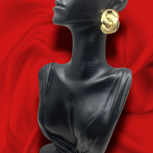 Vintage 1980's Don-Lin Gold Tone Chunky Knot Earrings Pierced Couture Runway - Picture 4 of 6